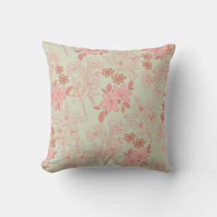 Green Pink Retro Y2K 70s Flower Pattern Cushion