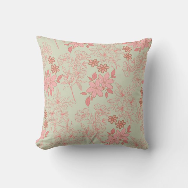 Green Pink Retro Y2K 70s Flower Pattern Cushion (Front)