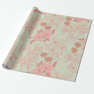 Green Pink Retro Y2K 70s Flower Pattern Wrapping Paper