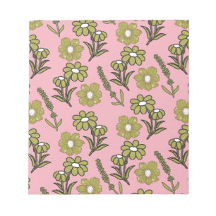 Green Pink Retro Y2K Funky Hippie Flower Pattern Notepad