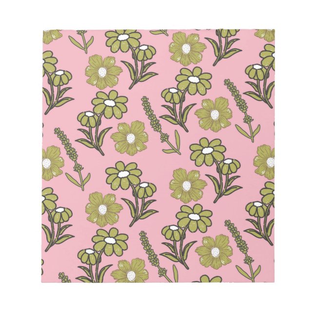 Green Pink Retro Y2K Funky Hippie Flower Pattern Notepad (Front)
