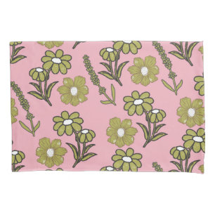 Green Pink Retro Y2K Funky Hippie Flower Pattern Pillowcase