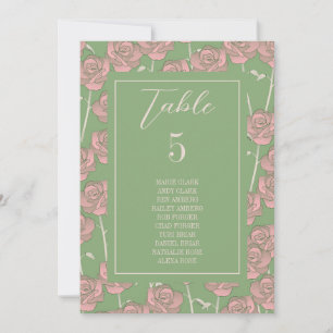 Green Pink Rose Retro Flower Pattern Seating Chart Invitation