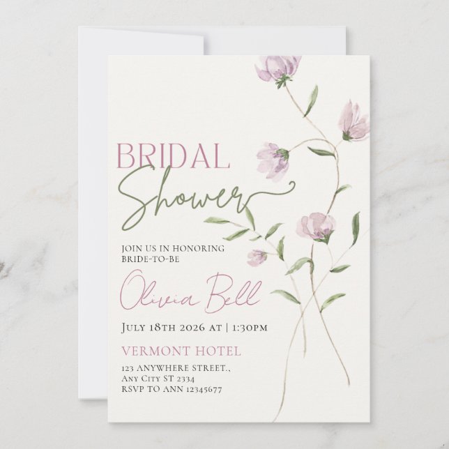 Green & Pink Rustic Flower Bridal Shower Invite (Front)