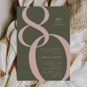Green Pink Shh It's a Surprise 80th Birthday Party Invitation
