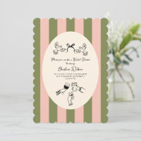 Green Pink Striped Cute illustrated Bridal Shower