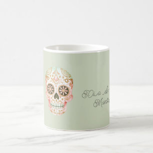 Green Pink Sugar Skull Día de los Muertos Coffee Mug