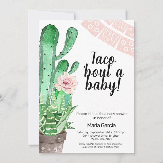 Green Pink Taco Bout A Baby baby Shower Invitation (Front)