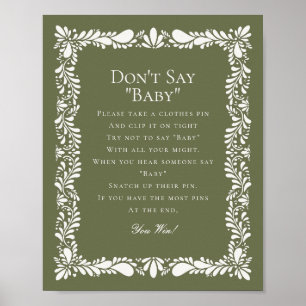 Green Pink Talavera Tile Dont Say Baby Shower Game Poster