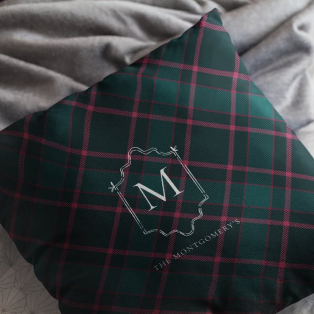 Green & Pink Tartan | Custom Monogram Christmas Cushion (Creator Uploaded)