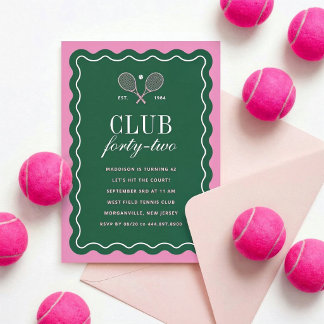 Green + Pink Tennis Club Adult Birthday Party  Invitation