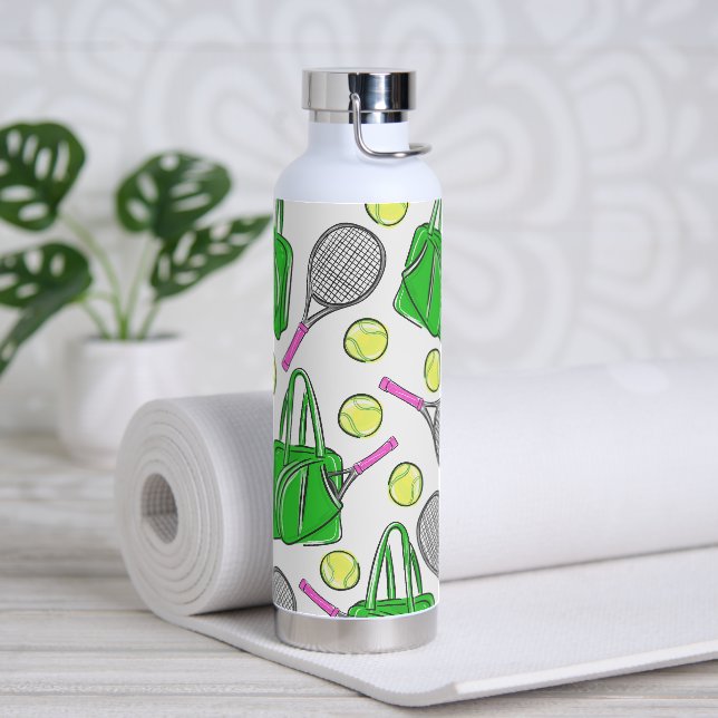 Green Pink Tennis Racquet Bag Balls Preppy Water Bottle (Yoga)