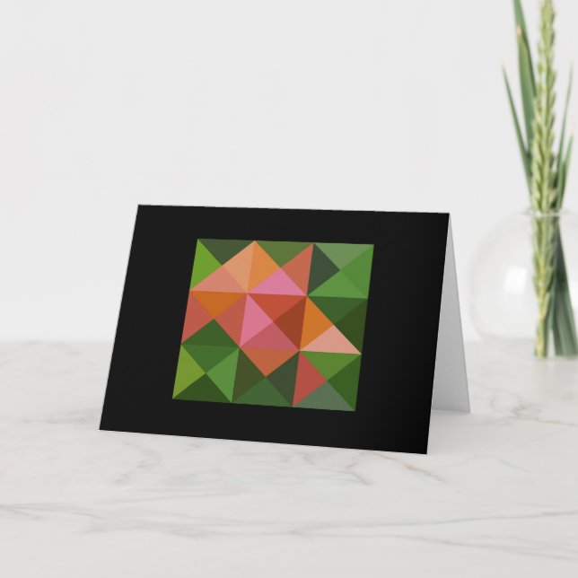 Green Pink Tones Quilt Square Note Card (Front)