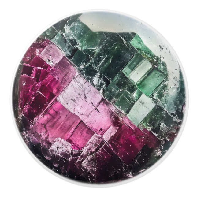 Green Pink Tourmaline Gem Pattern Ceramic Knob (Front)