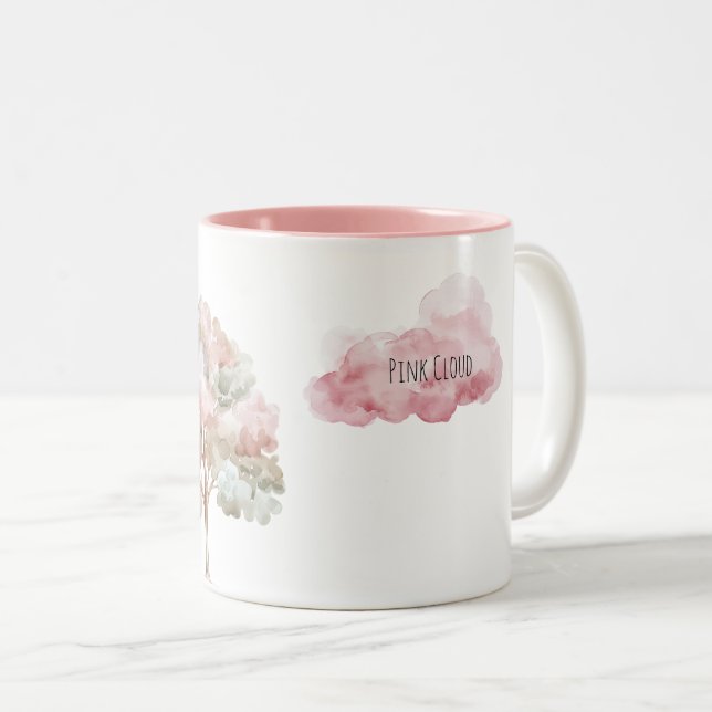 Green Pink Tree Cloud Two-Tone Coffee Mug (Front Right)