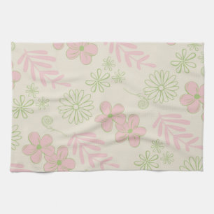 Green Pink Tropical Floral Botanical Spring Summer Tea Towel