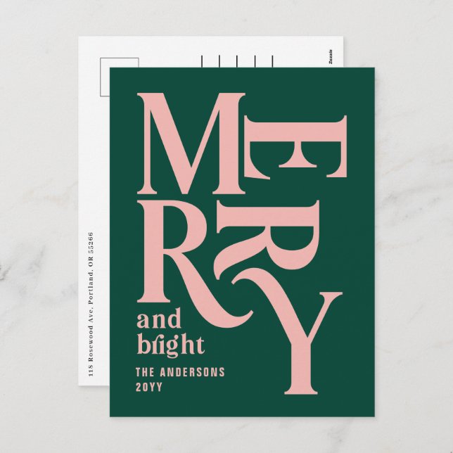 green pink vintage merry chritsmas announcement  (Front/Back)