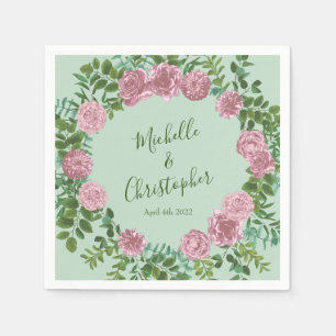 Green & Pink Vintage Wedding Floral Pastel Napkin