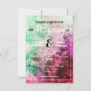 Green/Pink Watercolor - 3x5 Wedding Invitation