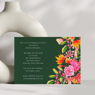 Green Pink Watercolor Floral Engagement Party Invitation