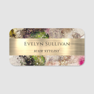 Green Pink watercolor name tag
