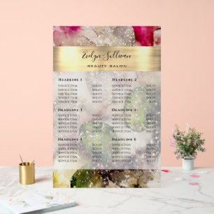 Green Pink Watercolor Price List Acrylic Sign