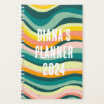 Green Pink Waves Stripes Colourful Bold CUSTOM Planner<br><div class="desc">Hello! I hope you like this original artwork design. Add your own text,  change the colours or fonts to personalise it. Check my shop for more designs. If you'd like something custom please let me know.</div>