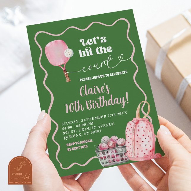 Green Pink Wavy Retro Pickleball Birthday Invitation (Creator Uploaded)