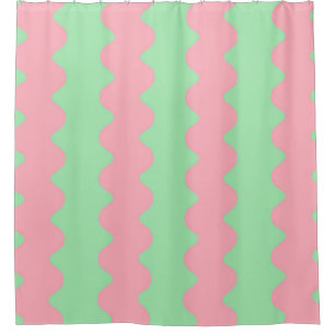 Green Pink Wavy Stripe Minimalist Modern Bathroom Shower Curtain