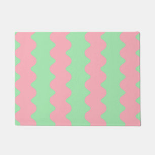 Green Pink Wavy Stripe Minimalist Modern Entryway  Doormat