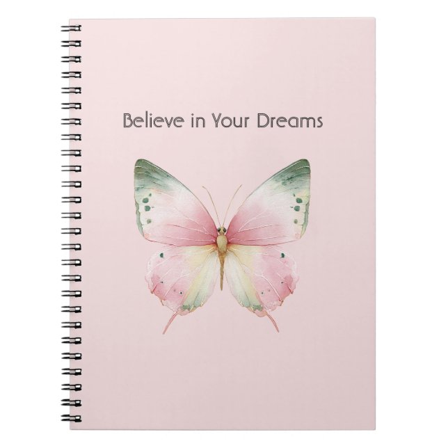 Green Pink White Mint Butterfly Notebook (Front)