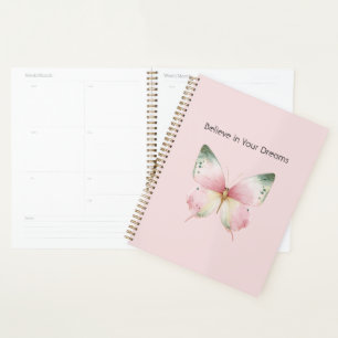 Green Pink White Mint Butterfly Planner