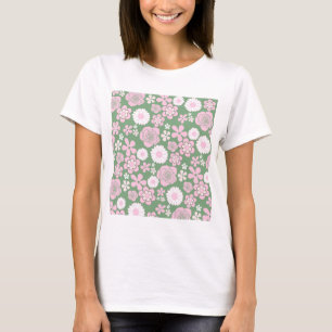 Green Pink White Retro Y2K 70s Flower Pattern T-Shirt
