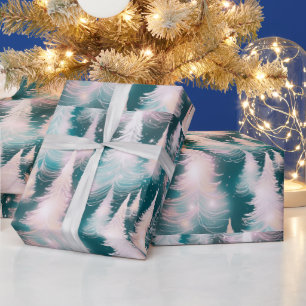 Green Pink White Trees Modern Christmas Wrapping Paper