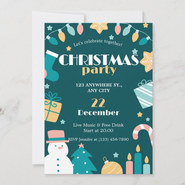 Green Pink Yellow Funny Christmas Party Invitation (Front)