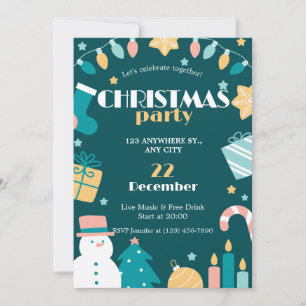Green Pink Yellow Funny Christmas Party Invitation
