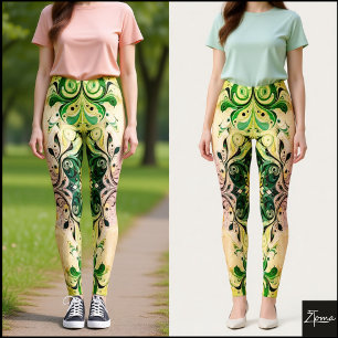 Green Pink Yellow Mirrored Ornamental Swirl Leggings