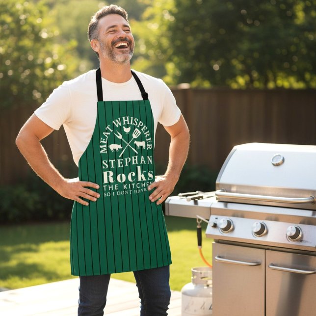 Green Pinstripe Meat Whisperer BBQ Apron (Creator Uploaded)