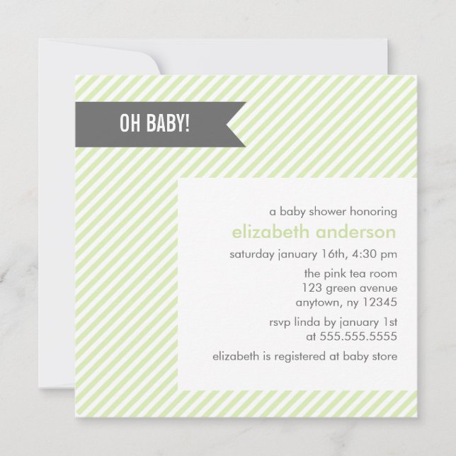 Green Pinstripes Baby Shower Invitation (Front)