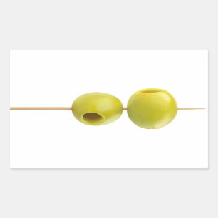 Green pitted olives on a skewer rectangular sticker