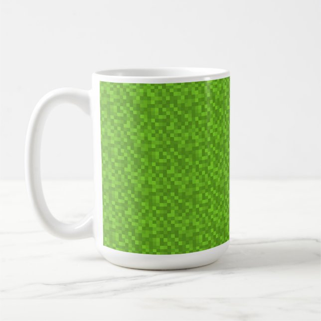 Green Pixel Pattern Retro 8-Bit Gaming Coffee Mug (Left)