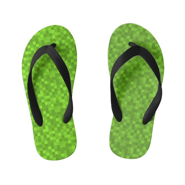 Green Pixel Pattern Retro 8-Bit Gaming Kid's Thongs (Footbed)
