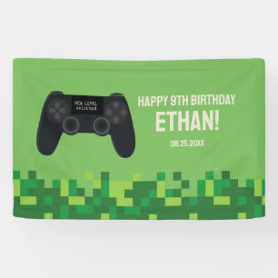 Green Pixelated Gamer Birthday Banner