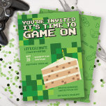 Green Pixelated Gamer Cake Kids Birthday Invitation<br><div class="desc">This modern and cool boys birthday invitation design features a gaming design with pixelated features and a pixelated piece of cake on a green background. Can be personalised with the birthday kids name, age and other details necessary for your party. Set as an 9th birthday invite, but easy to edit....</div>