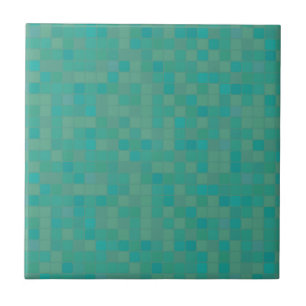 Green pixelated mosaic ceramic tile