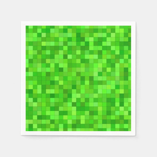 Green Pixels Birthday Party Napkin (Front)