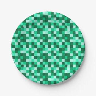 Green Pixels Gift Tag, Minecraft Inspired Print Paper Plate