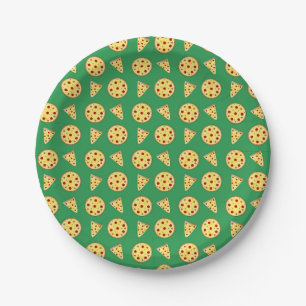 Green pizza pattern paper plate