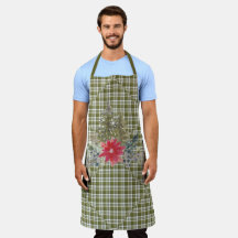  Green Plaid and Christmas Trees Apron
