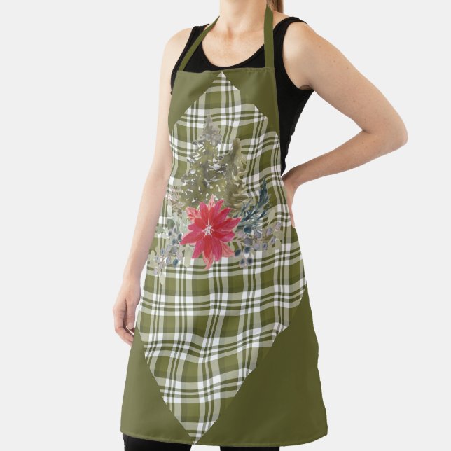 Green Plaid and Christmas Trees Apron (Insitu)